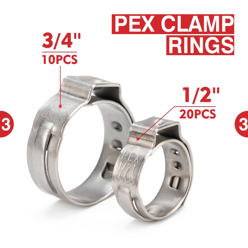 iCrimp KIT-1096D PEX Clamp Tool Kit for 3/8 to 1 inch PEX Cinch Clamps  with 20pcs 1/2 inch & 10pcs 3/4 inch PEX Cinch Clamp Rings  PEX Tubing Cutter  All-in-one PEX Crimping Tool Kit - Image 4